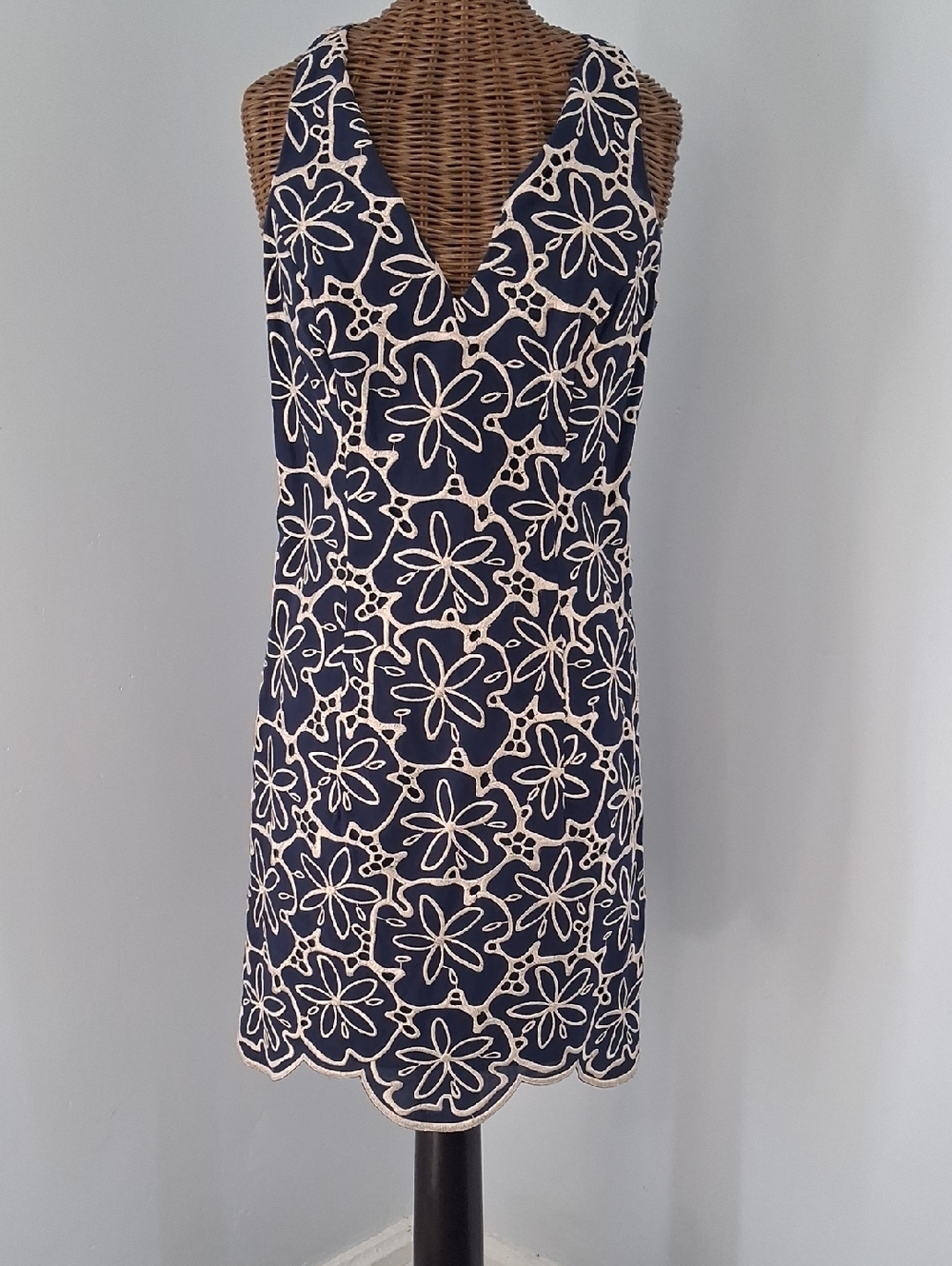 Lilly Pulitzer Navy and Cream Floral Eyelet Sheath Dress